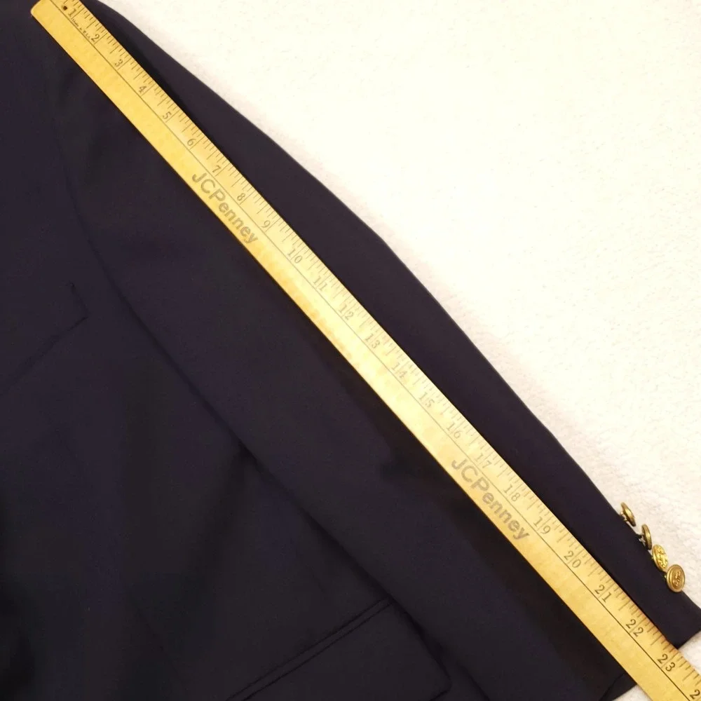 Chaps Ralph Lauren Blazer Mens 42R Navy Blue Wool Gold Crest Buttons Sport Coat